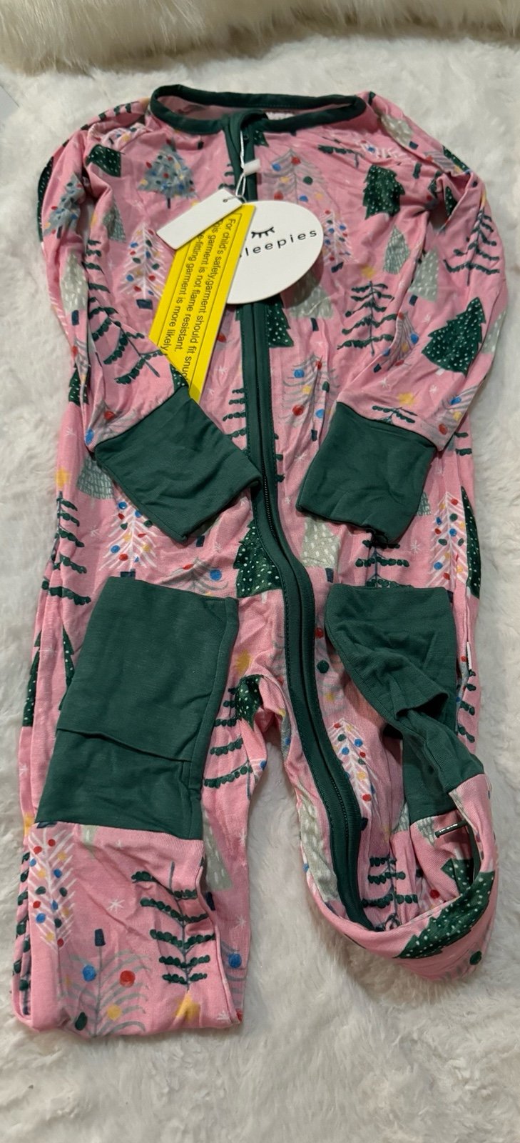 Little Sleepies pink trees zippy NWT 12-18