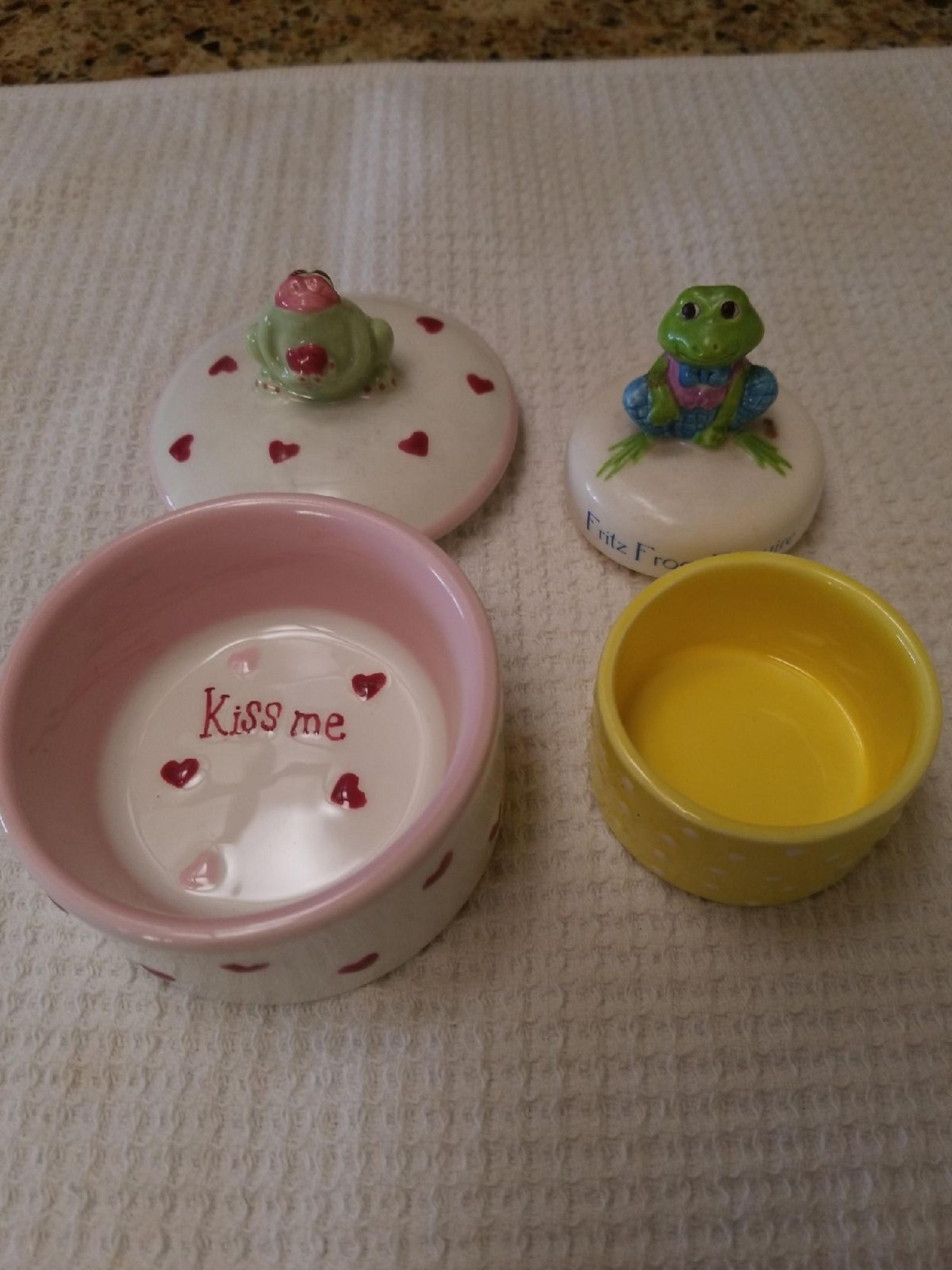 2 Porcelain Frog Knick Knack Boxes