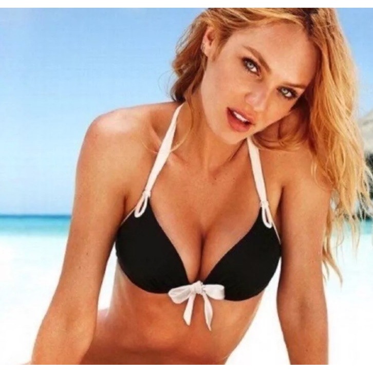 Victoria's Secret NWT Beach sexy gorgeous push-up bikini top Black & White 34A