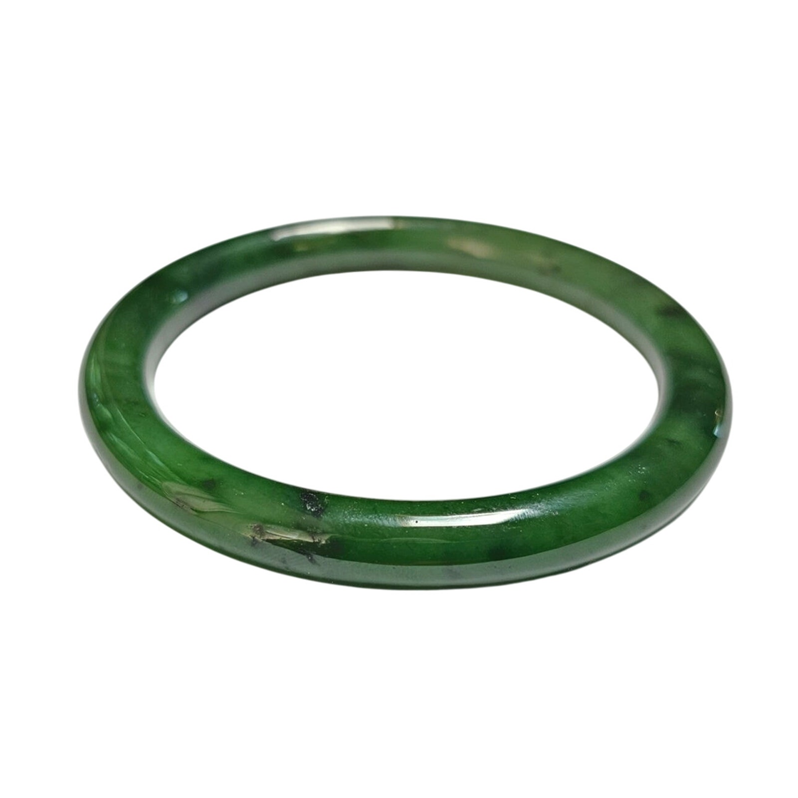 Nephrite Jade Princess Round Bangle Bracelet, 62mm