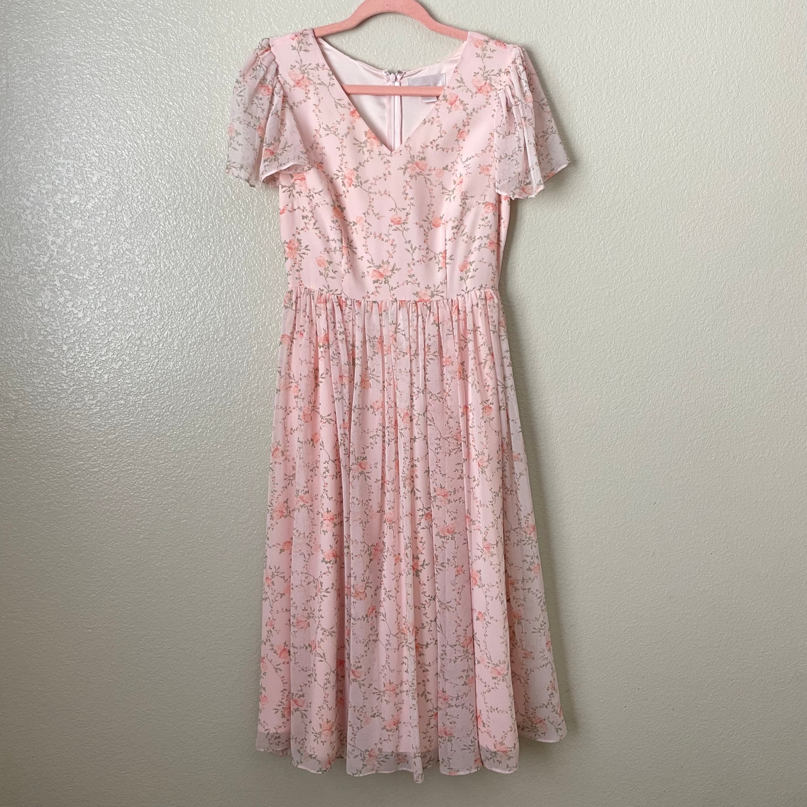 Rachel Parcell Dress Womens XS Pink Eleanor Midi Floral Belted Fairy Cottagecore