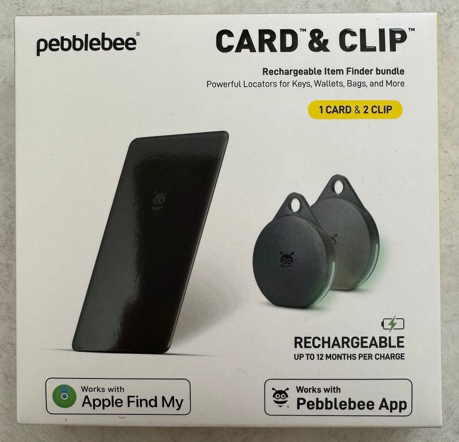 Pebblebee Rechargeable Tracker Finder Bundle 2 Clips & 1 Card Like AirTag