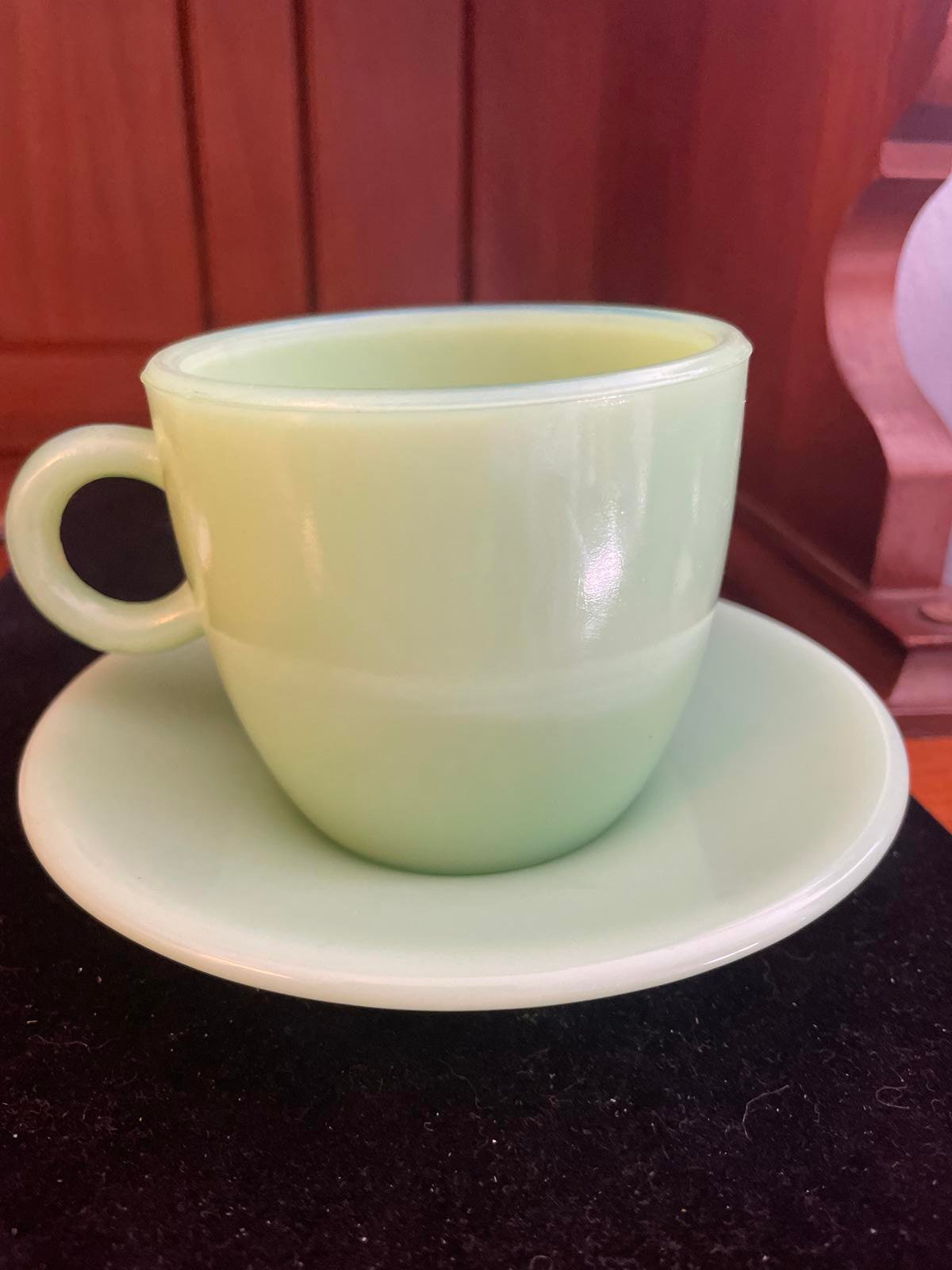 Vintage Green Tea Cup and Saucer Set - Elegant Glassware