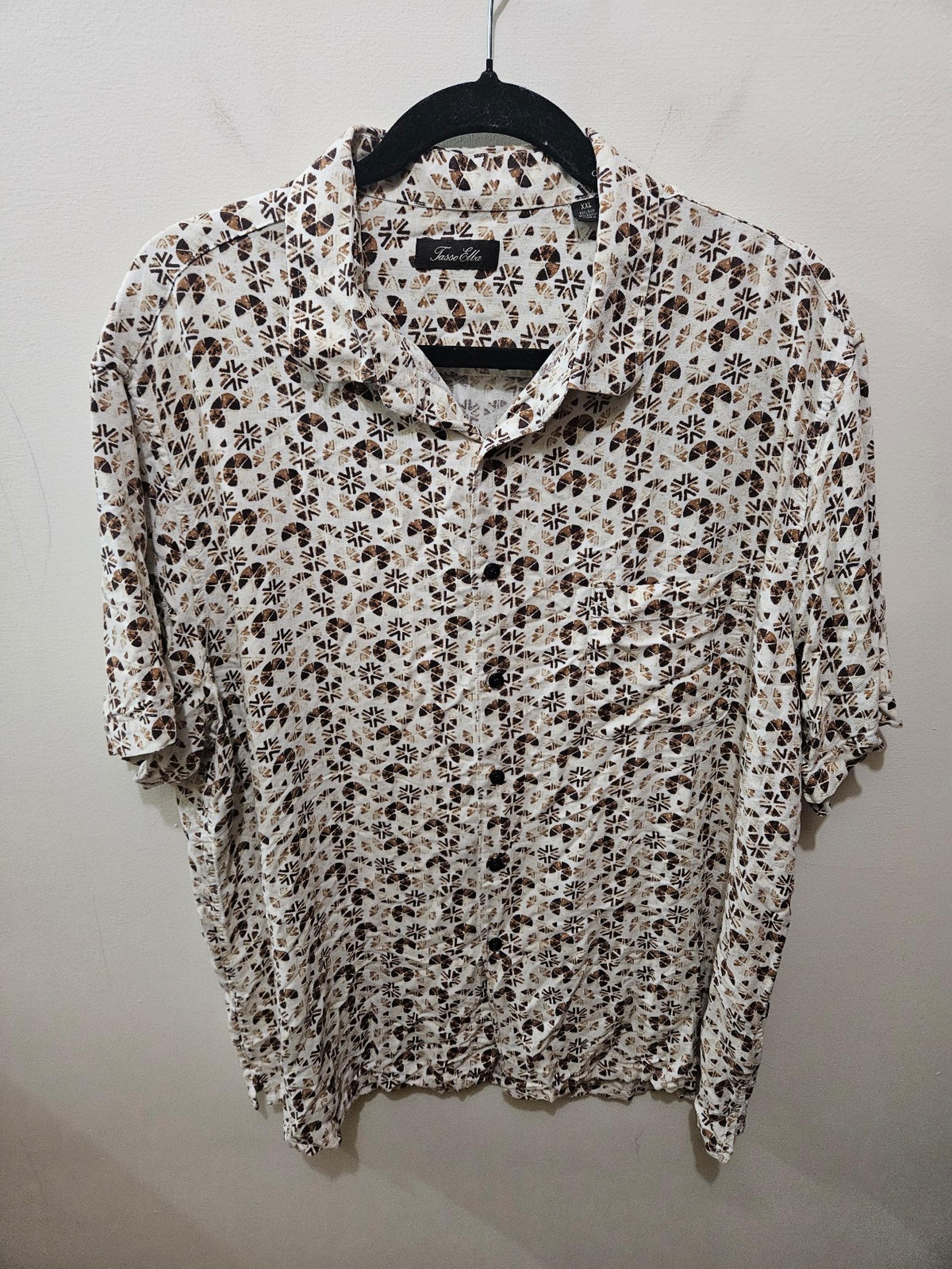 Tasso Elba Men's Brown 70s 80s Silk Button Front Short Sleeve Shirt XXL