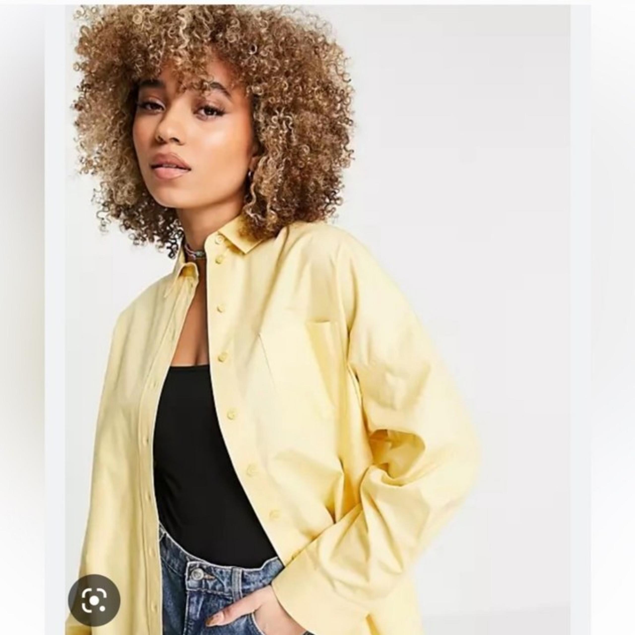 NWT • Topshop • Yellow Pocket Button Down Oversized Shirt Mens Fit 8-10 Womens