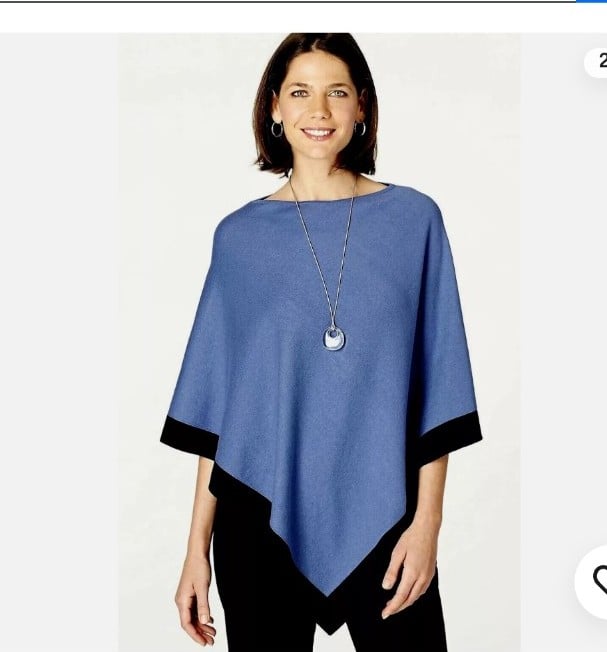 J. Jill Stylish Cotton/Linen Sweater-Knit Color Block Poncho one size