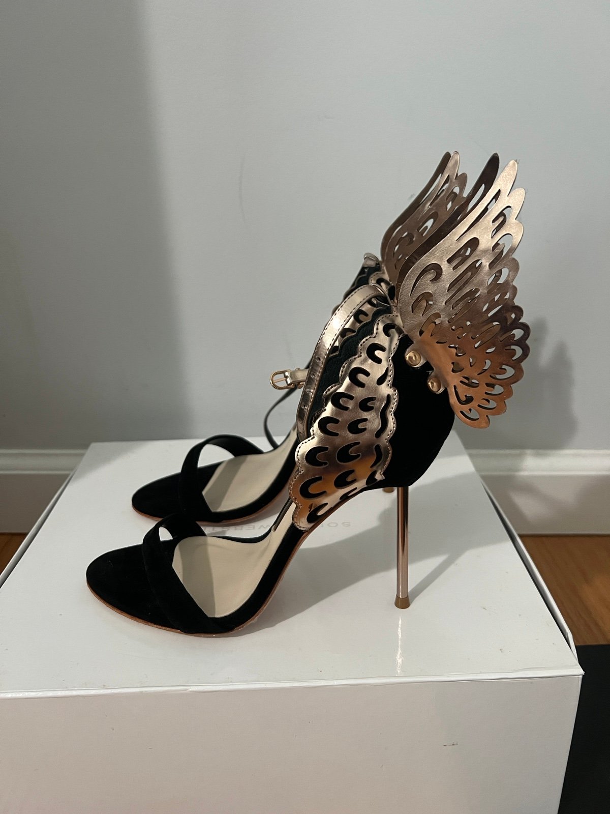 sophia webster high heels black and gold