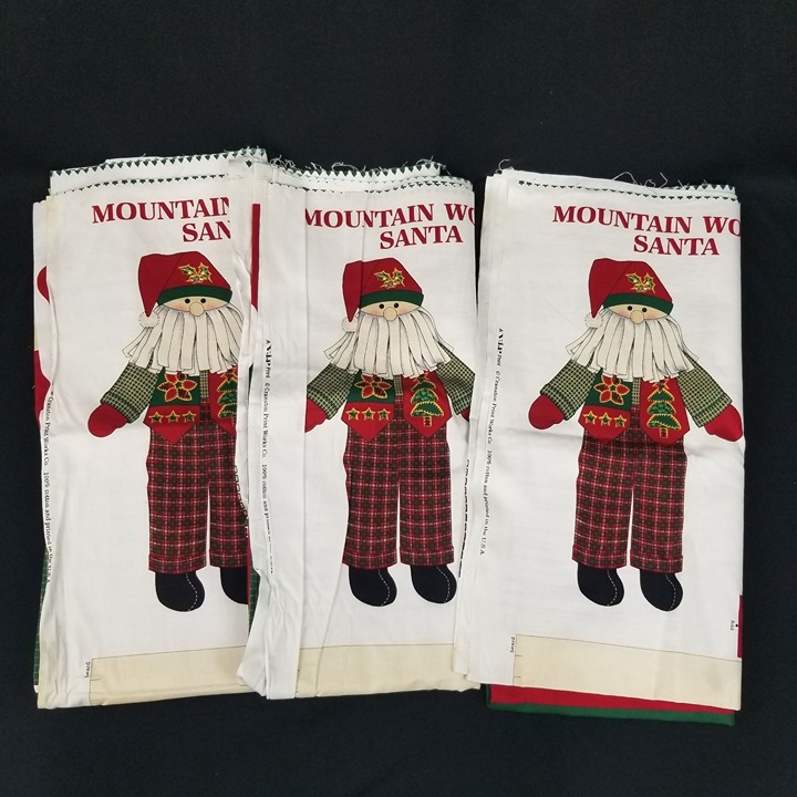 3 Cranston Mountain Woods Santa Sewing Pattern Fabric Panels 100% Cotton