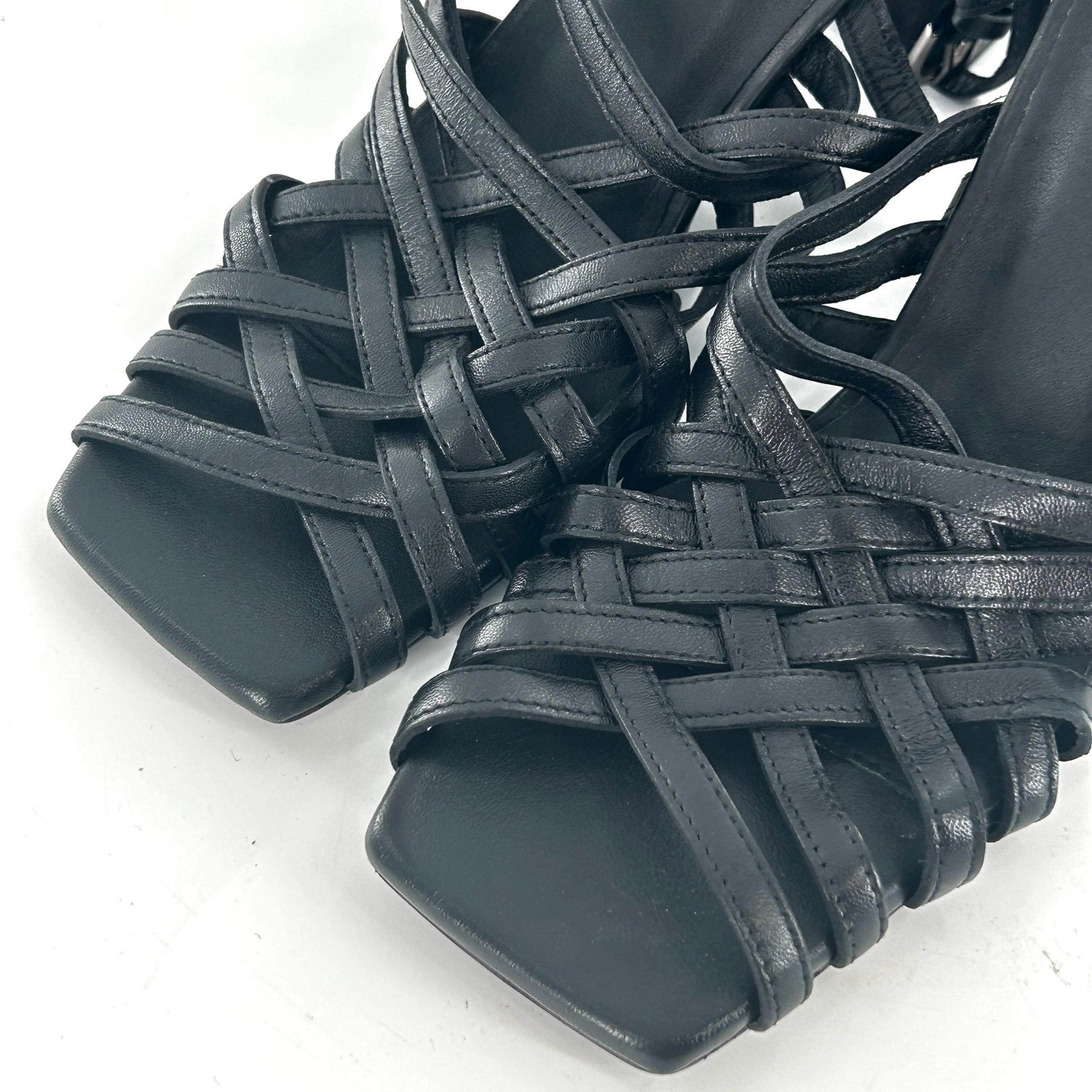 NWOT Seychelles Charter Square Toe Strappy Heels 8 Black Leather Woven Pumps