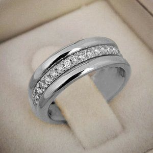 Unisex 925 Silver Diamond Band Ring