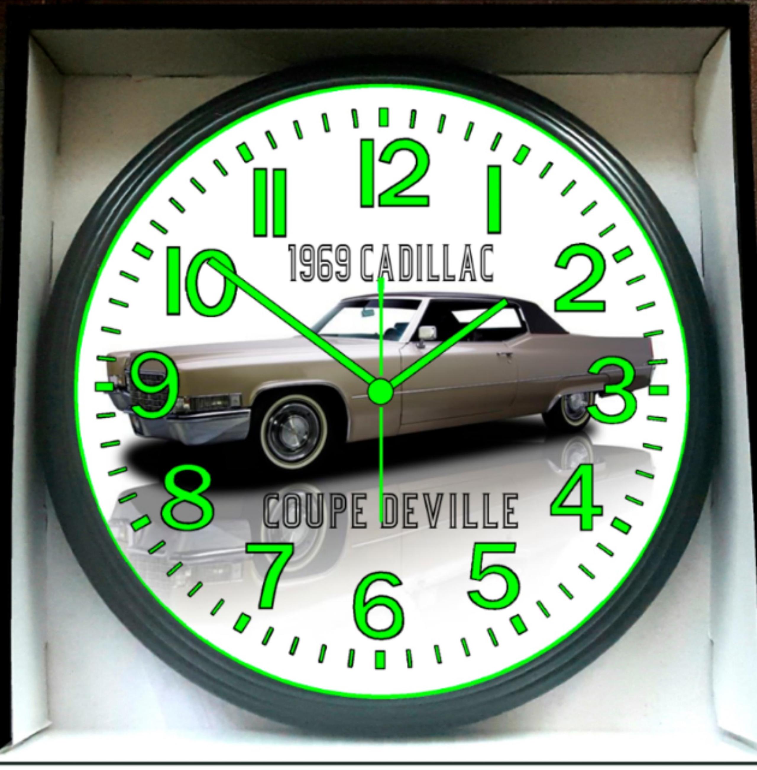 Glow In The Dark1969 Cadillac Coupe DeVille Glow In The Dark Wall Clock New!