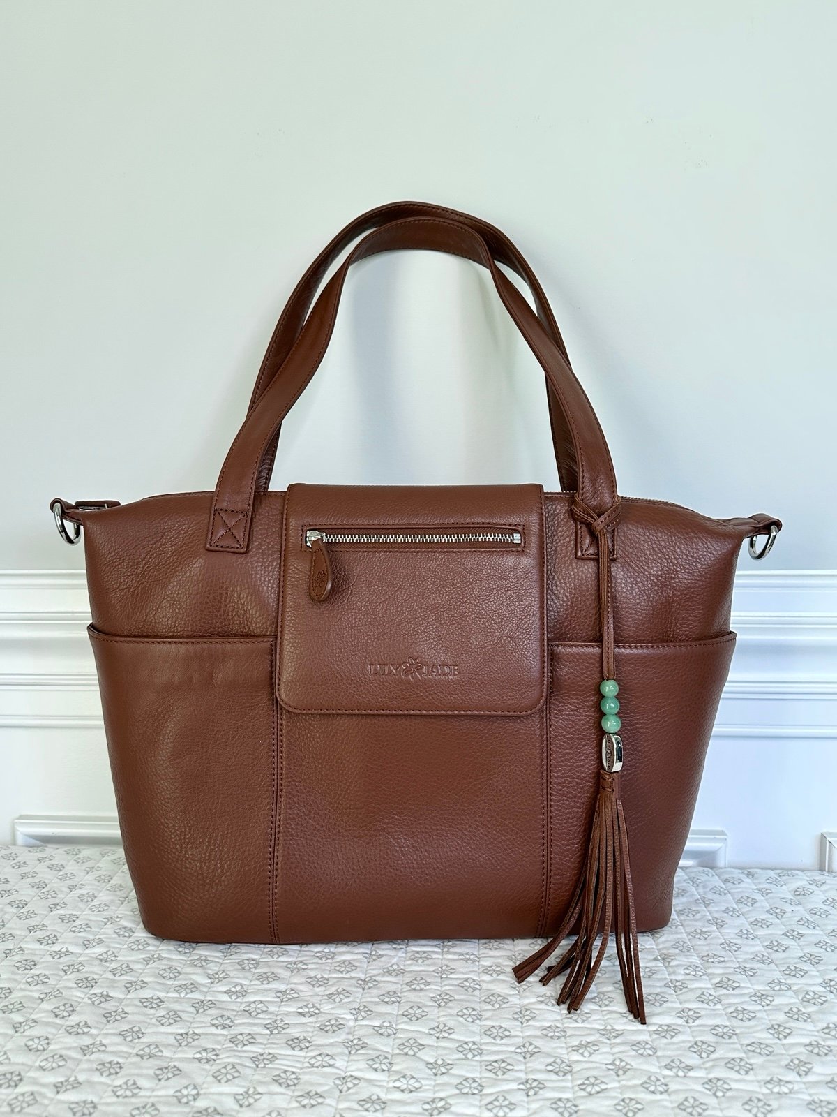 NEW Lily Jade Madeline Leather Convertible Diaper Bag Backpack in Brandy