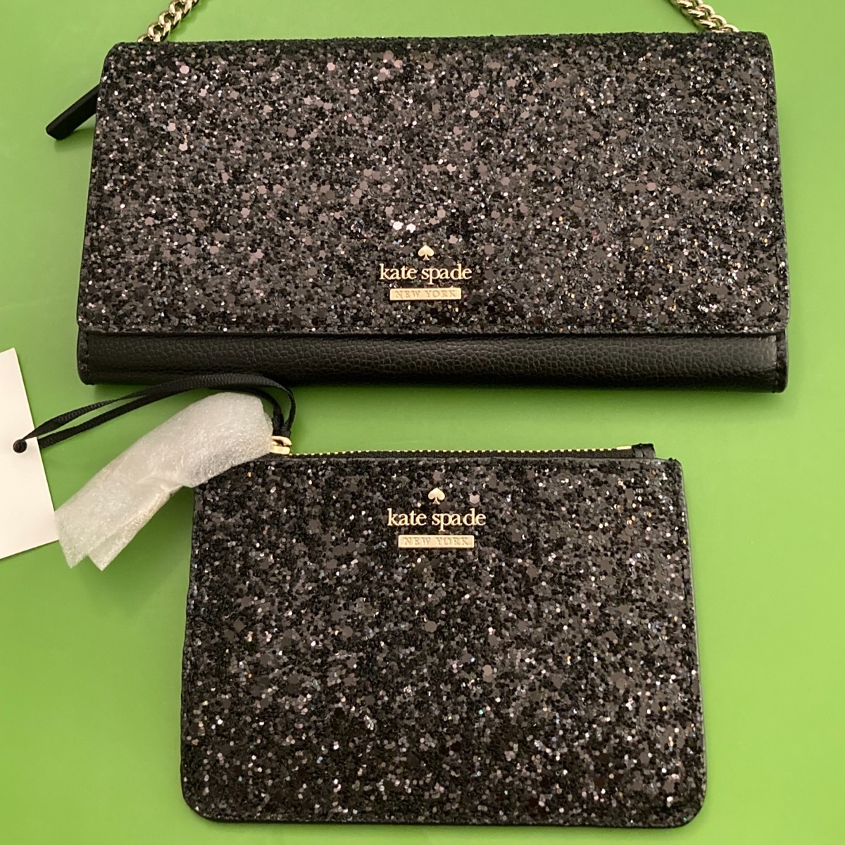 Kate Spade Bundle Laurel Way Black Holiday Glitter clutch and glitter bitsy -NEW