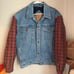 Vintage denim jacket with flannel sleeves