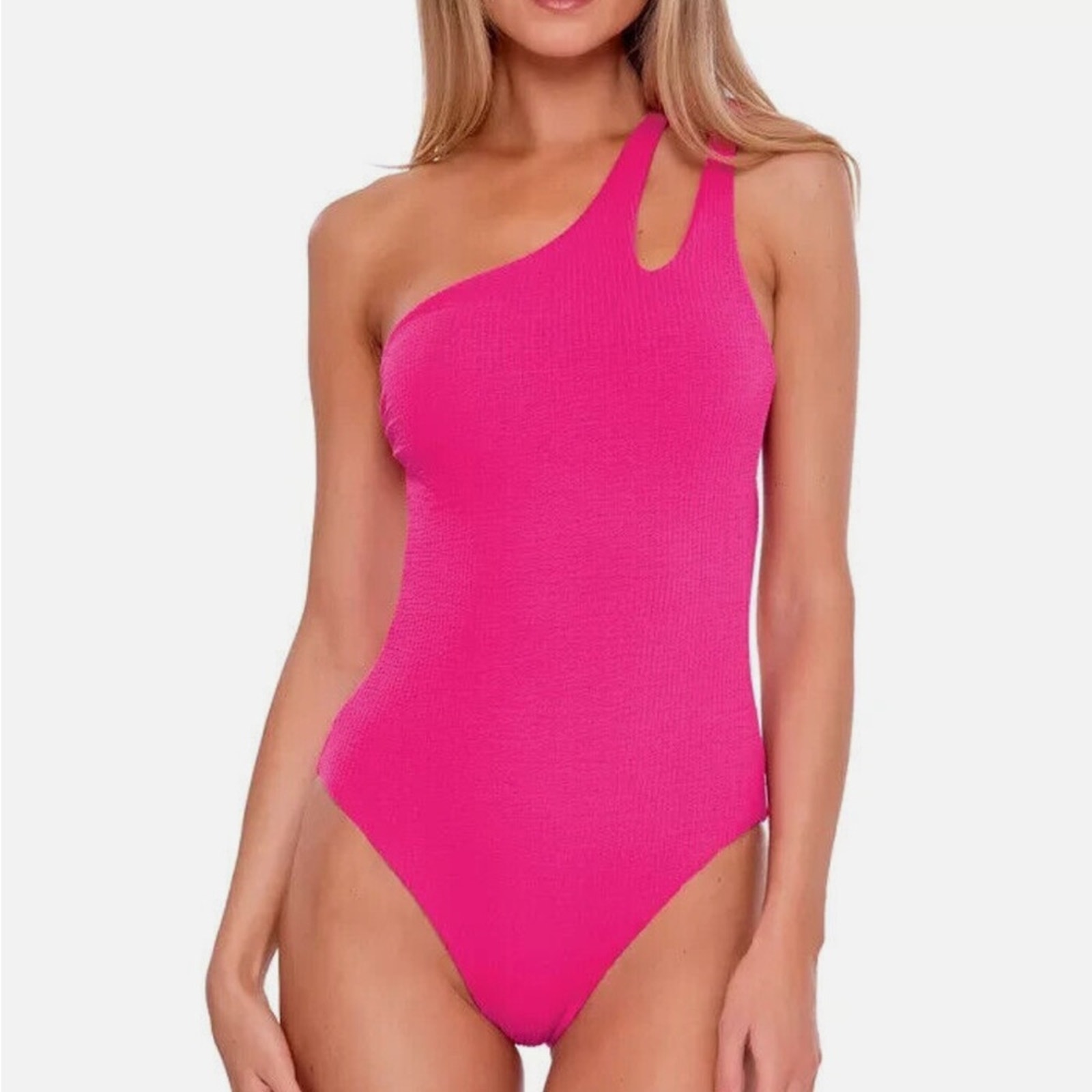 Becca Hot Pink Asymmetrical One-Piece Swimsuit NWT