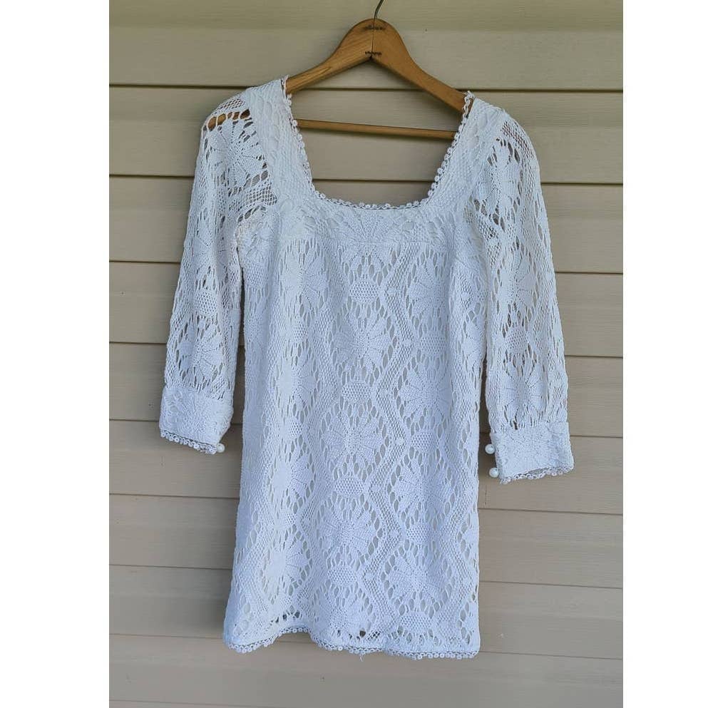Revolve Milly Of London Crochet Mini Boho Chic Long Sleeve Dress Size 0
