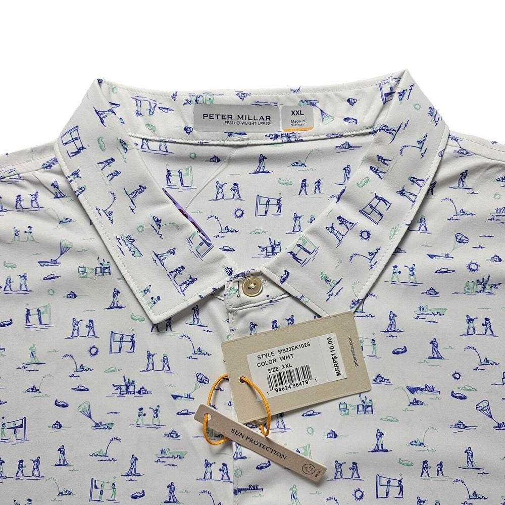 NWT PETER MILLAR Crown Sport Featherweight Beach Sports Polo Shirt Men 2XL White