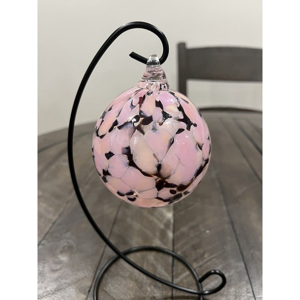 Ron Hinkle West Virginia Pink Brown Art Glass Round Ball Christmas Ornament