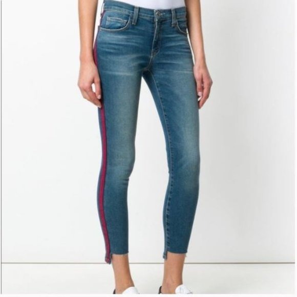 Current/Elliott Red Stripes High Waist Stiletto Jeans 30