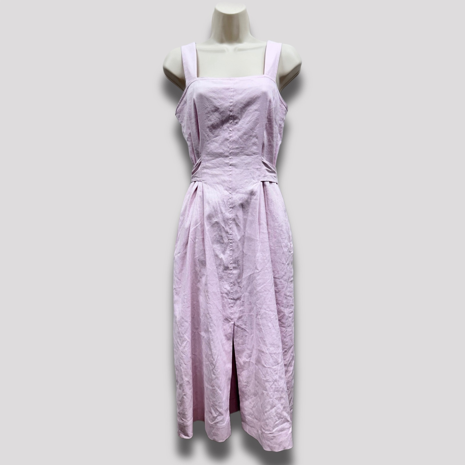 Vince Linen Midi Dress Womens 4 Pink Wide Strap Belted Square Neck Beach