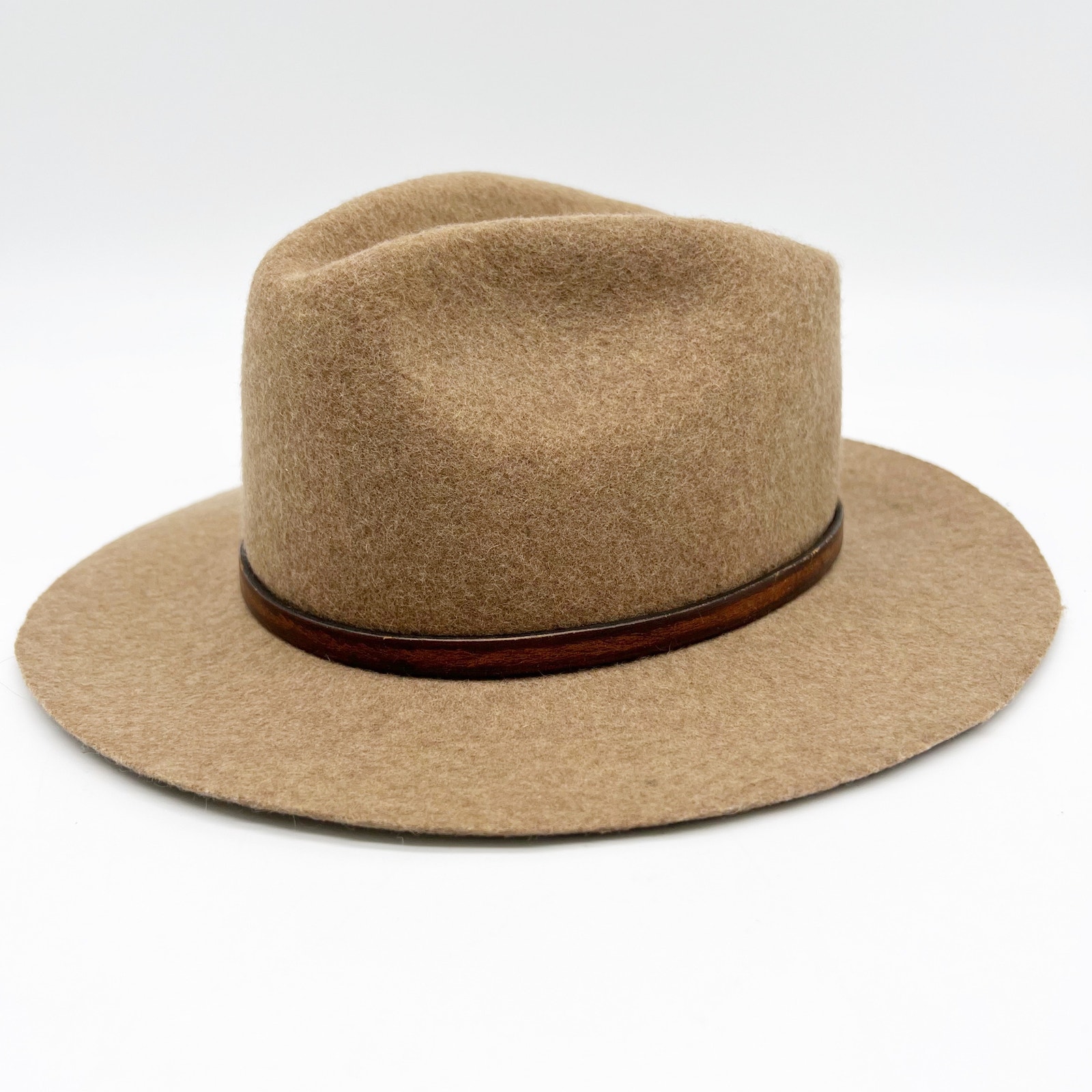HTC Hollywood Trading Company Fedora Hat Band 100% Wool Small Camel Brown