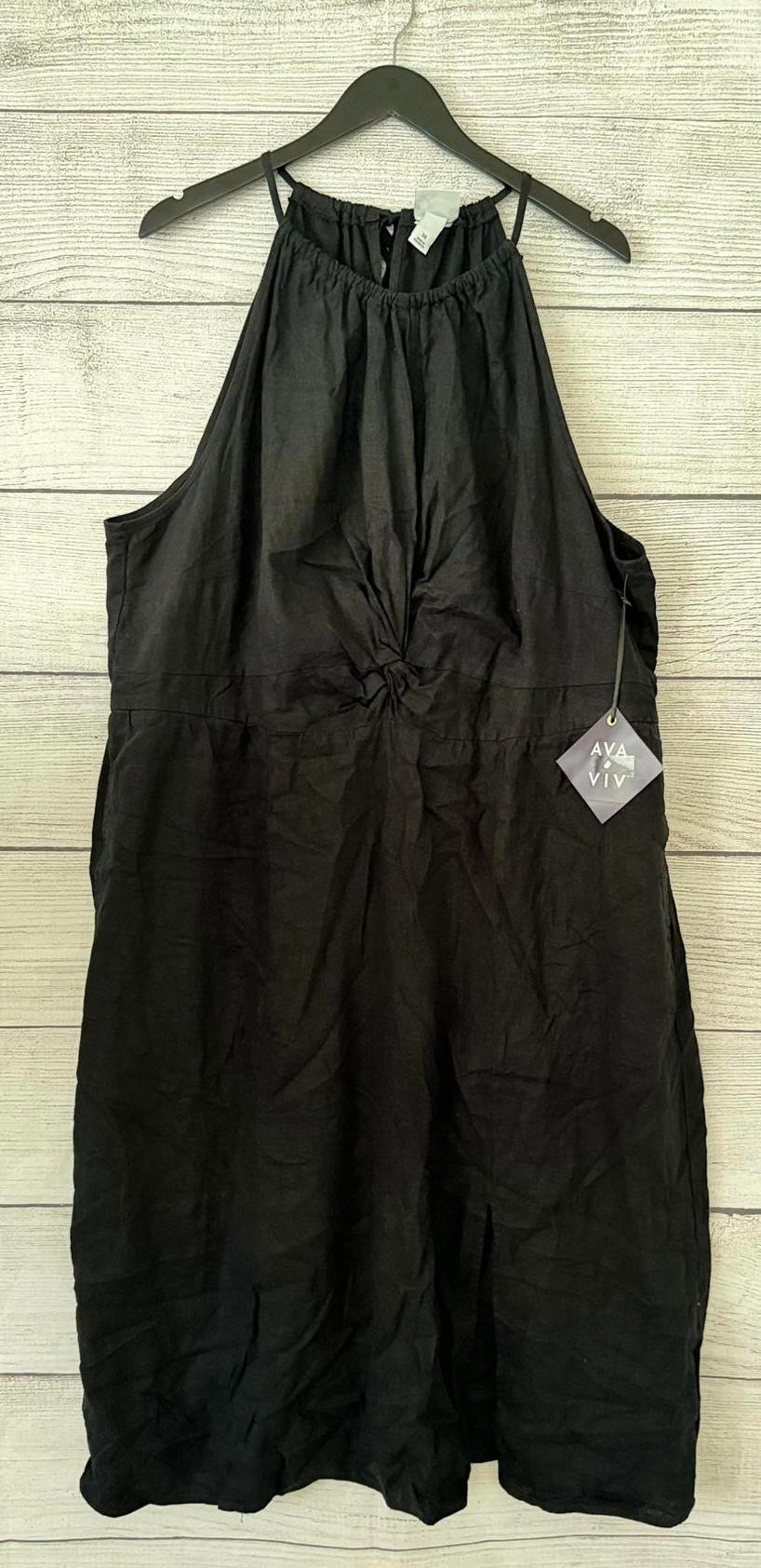 Ava & Viv Black Halter Twist Front Linen Dress Women Size 3X