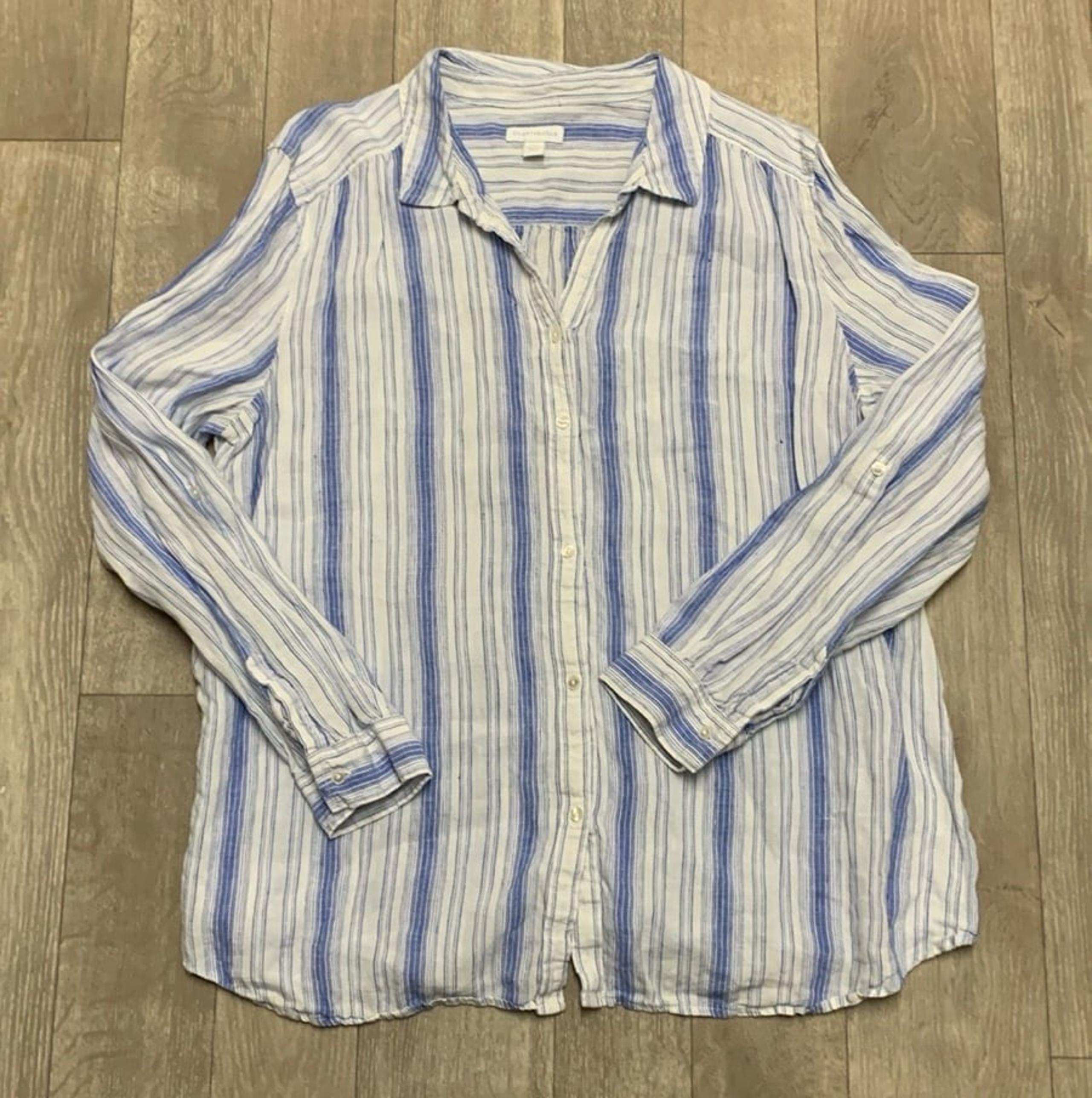 Womens Charter Club 100% Linen Stripe Button Down Casual Shirt