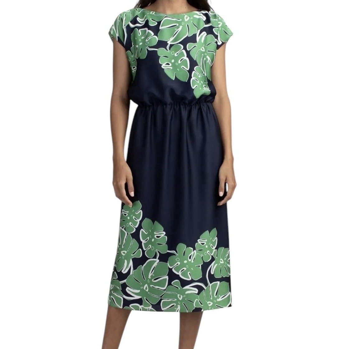 Trina Turk Hazy Dress Womens Size 10 Leaves Career Office Party Formal Midi