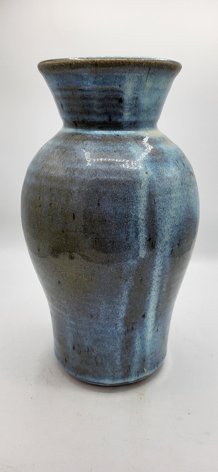 Vase Pottery Blue Unmarked 13 Tall 8 Widest Base & Top 5 Wide