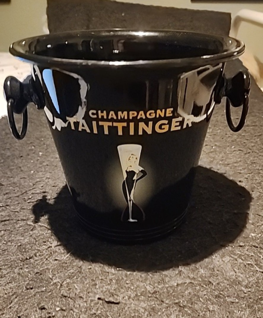 Vintage Vogalu France Champagne Taittinger Grace Kelly Black Metal Ice Bucket
