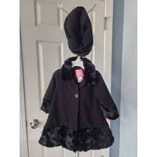 Good Lad 2T Girls Black Fleece Coat with Black Velvet Collar Matching Hat
