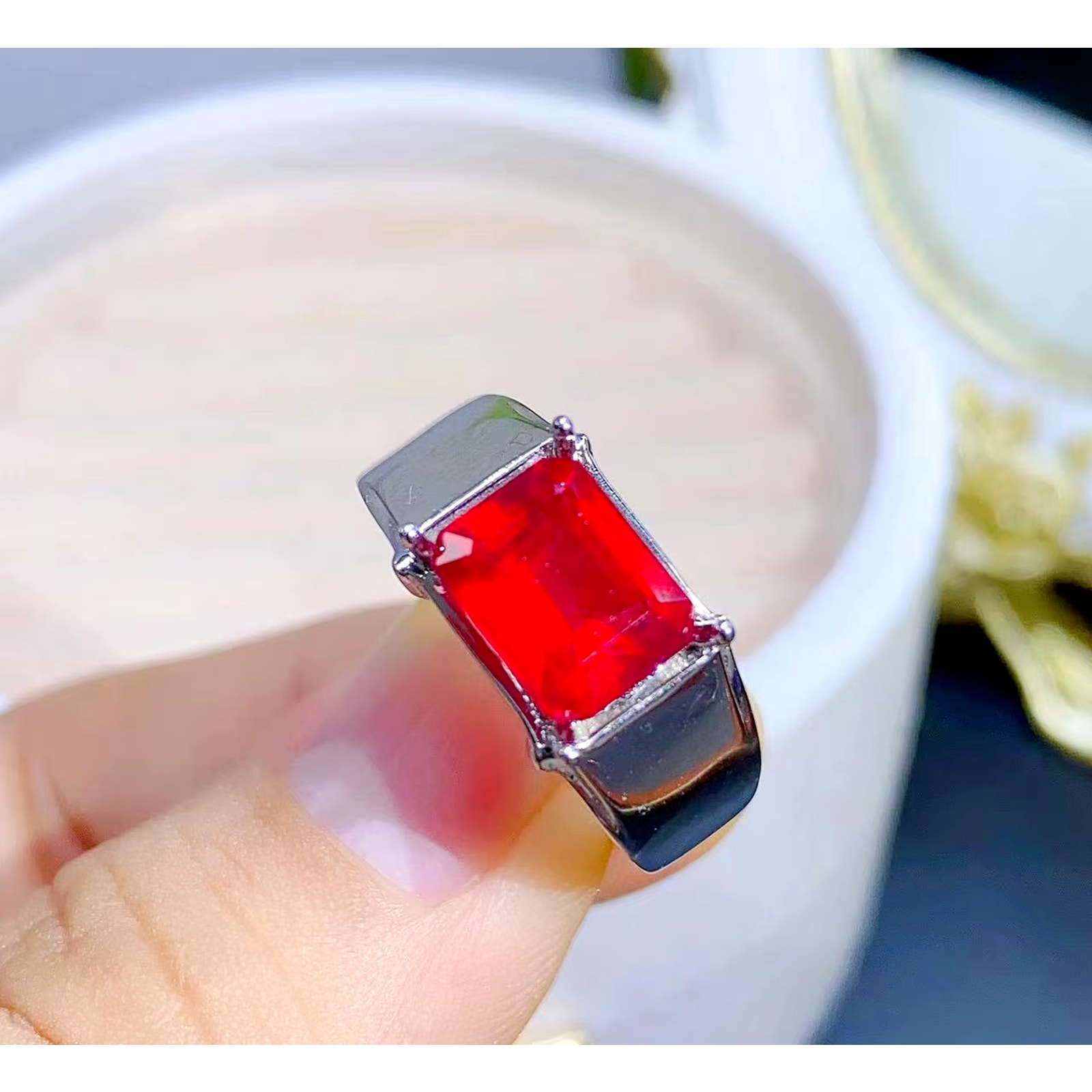 Men's Ruby Ring, Ruby Ring's For Men Sterling Silver, Natural Ruby Ring