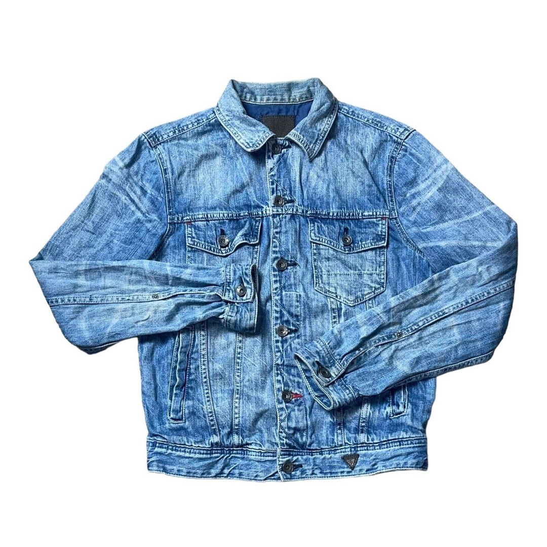 Guess Los Angeles Mens Vintage 80’s Blue Distressed Denim Jean Jacket Size XS