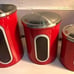 NEW Kitchen Canisters Stainless Steel Red Set of 3