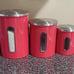 NEW Kitchen Canisters Stainless Steel Red Set of 3