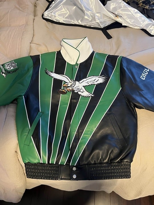 Kith x Jeff Hamilton NFL Eagles Leather Varsity Jacket Large