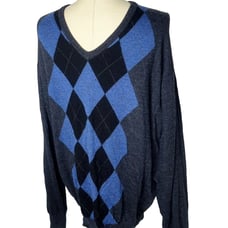 Pendleton Sweater Mens Size XXL Grey Blue Argyle 100% Pure Virgin Wool V-Neck