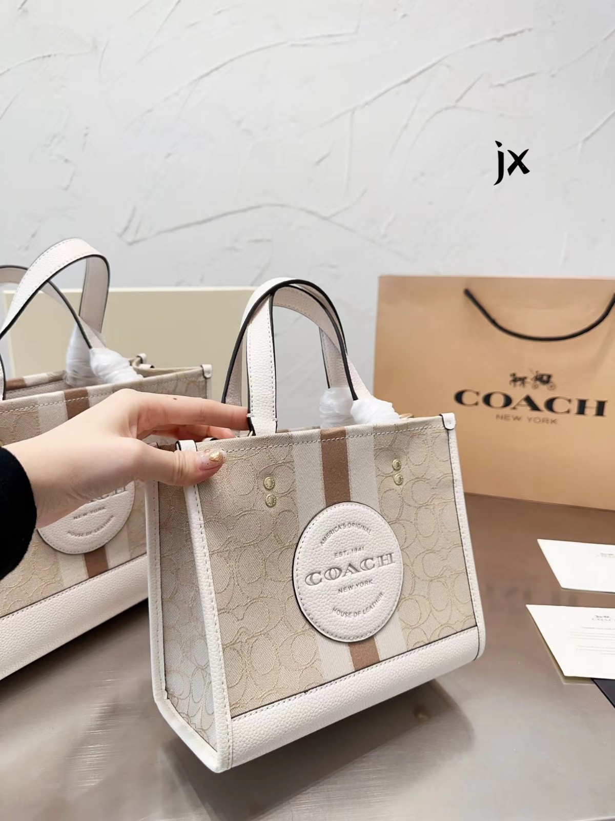 Coach C8417 Dempsey Tote 22 In Signature Jacquard With Stripe And Coach Patch In