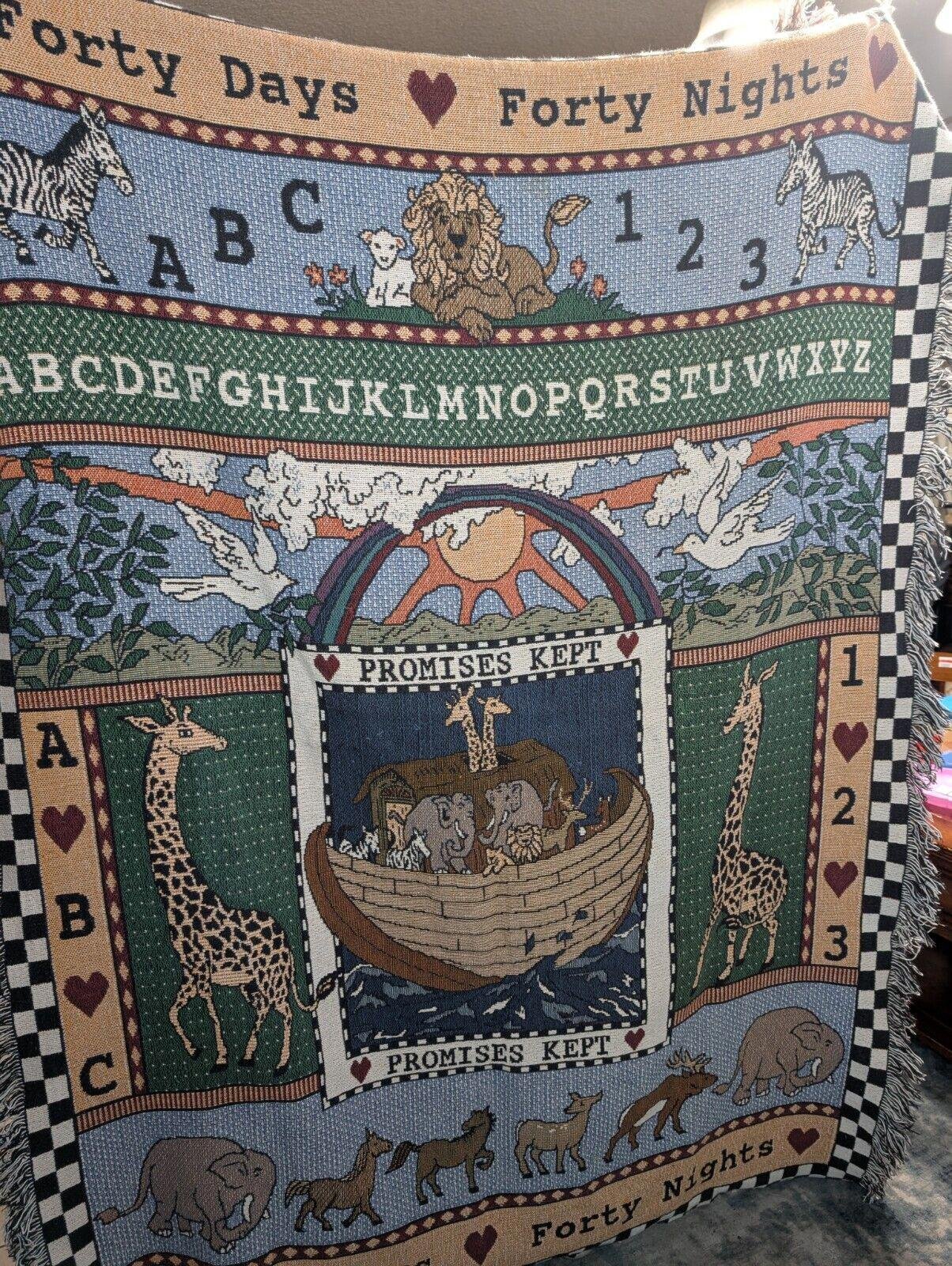 Noahs Ark Tapestry Woven Throw Blanket Christian 40 Days 40 Nights 51x68 Cotton