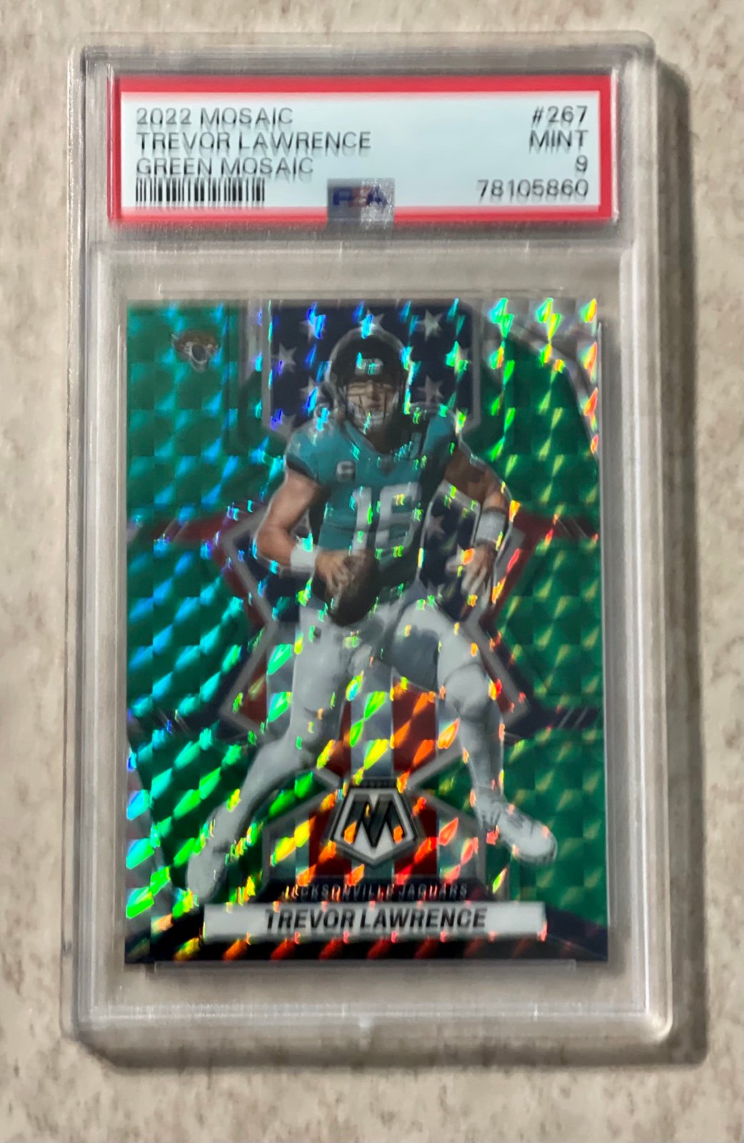 2022 MOSAIC TREVOR LAWRENCE NATIONAL PRIDE GREEN MOSAIC PSA 9 MINT