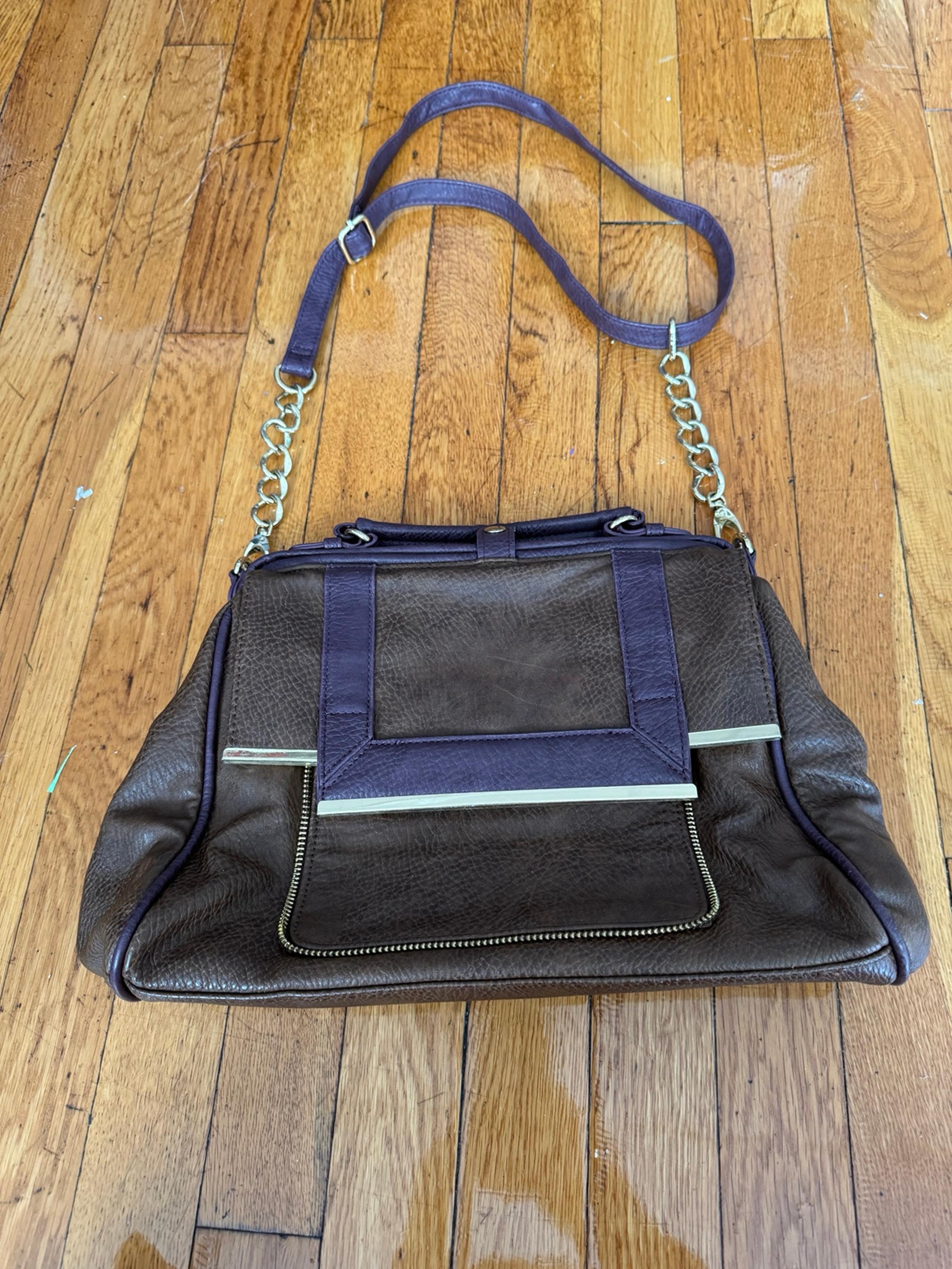 Olivia + Joy Brown & Purple Chain & Leather Strap Magnetic Open Shoulder Bag