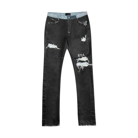 385 NWT RtA BRYANT BLACK COATED MID RISE SKINNY JEANS SZ 34