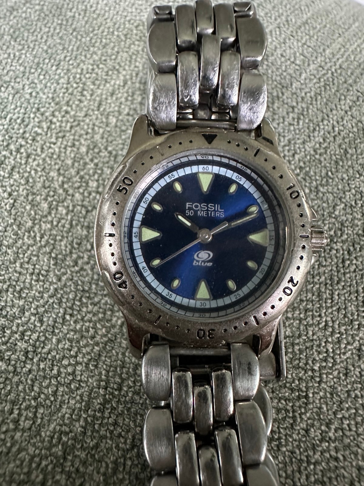 (2) Fossil Watch Blue face, glow, White, small