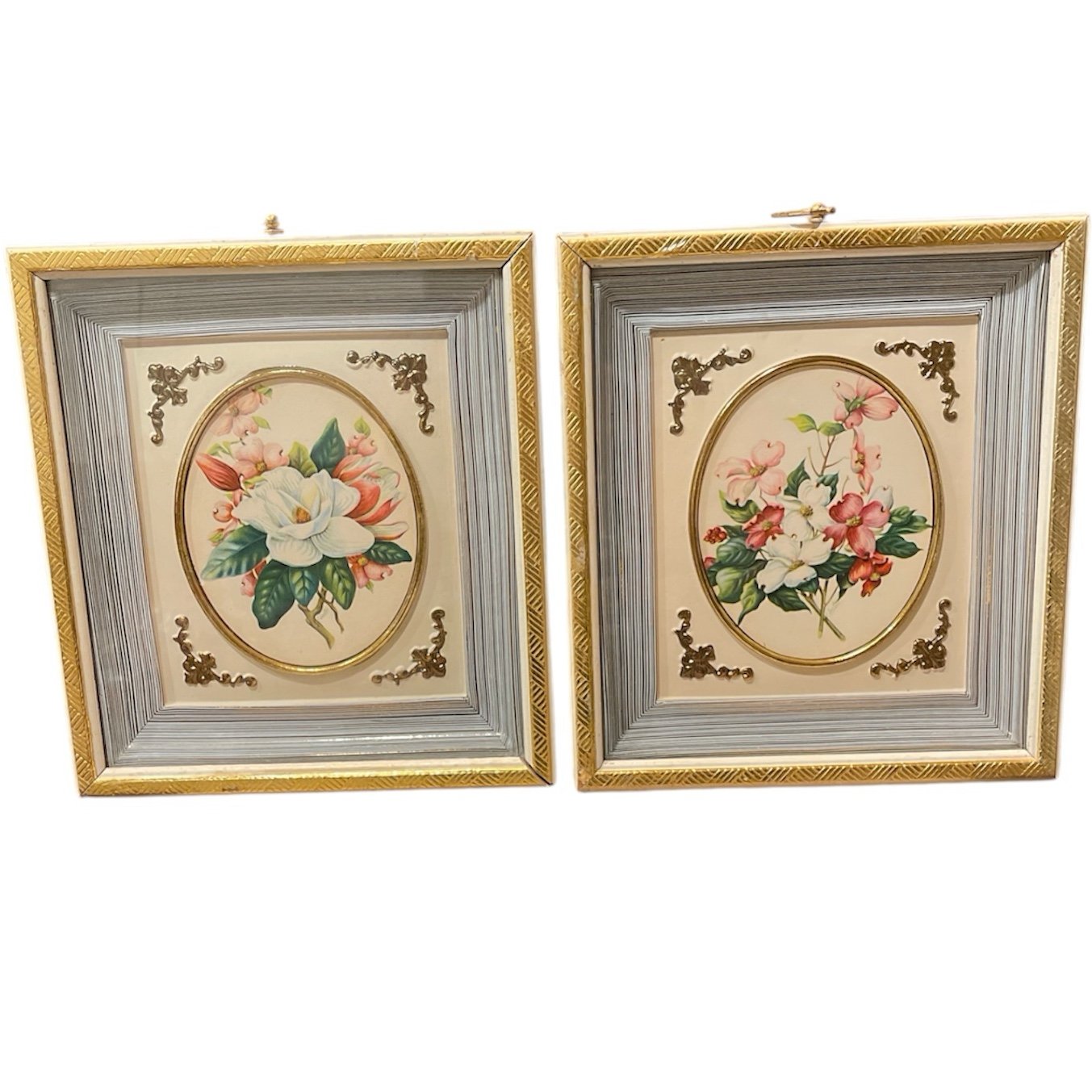 Vintage E. Serton Framed Magnolia Prints, Pair of Matted Floral Prints