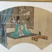 Chinese Print On Silk Painting of Geisha Girl Playing Instrument Cranes Framed