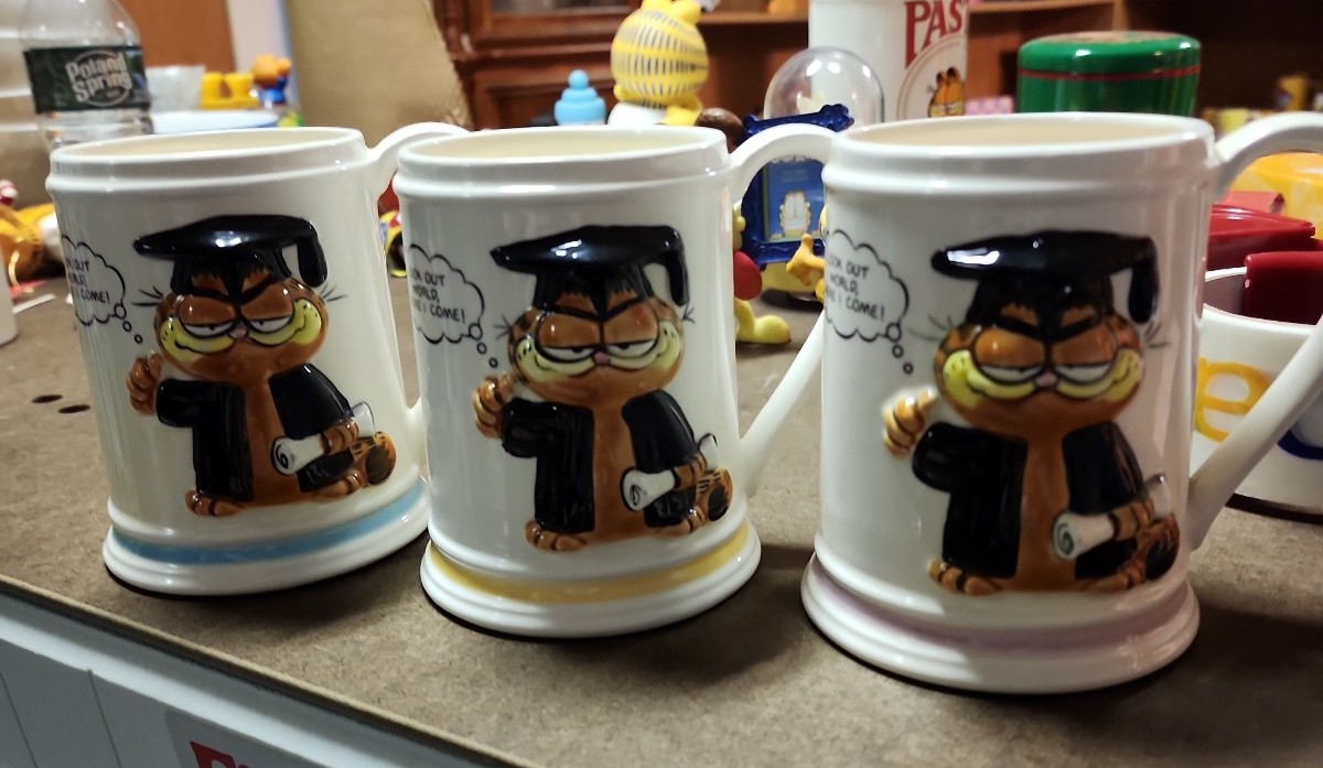 Enesco Garfield Look out World ceramic mugs x 3