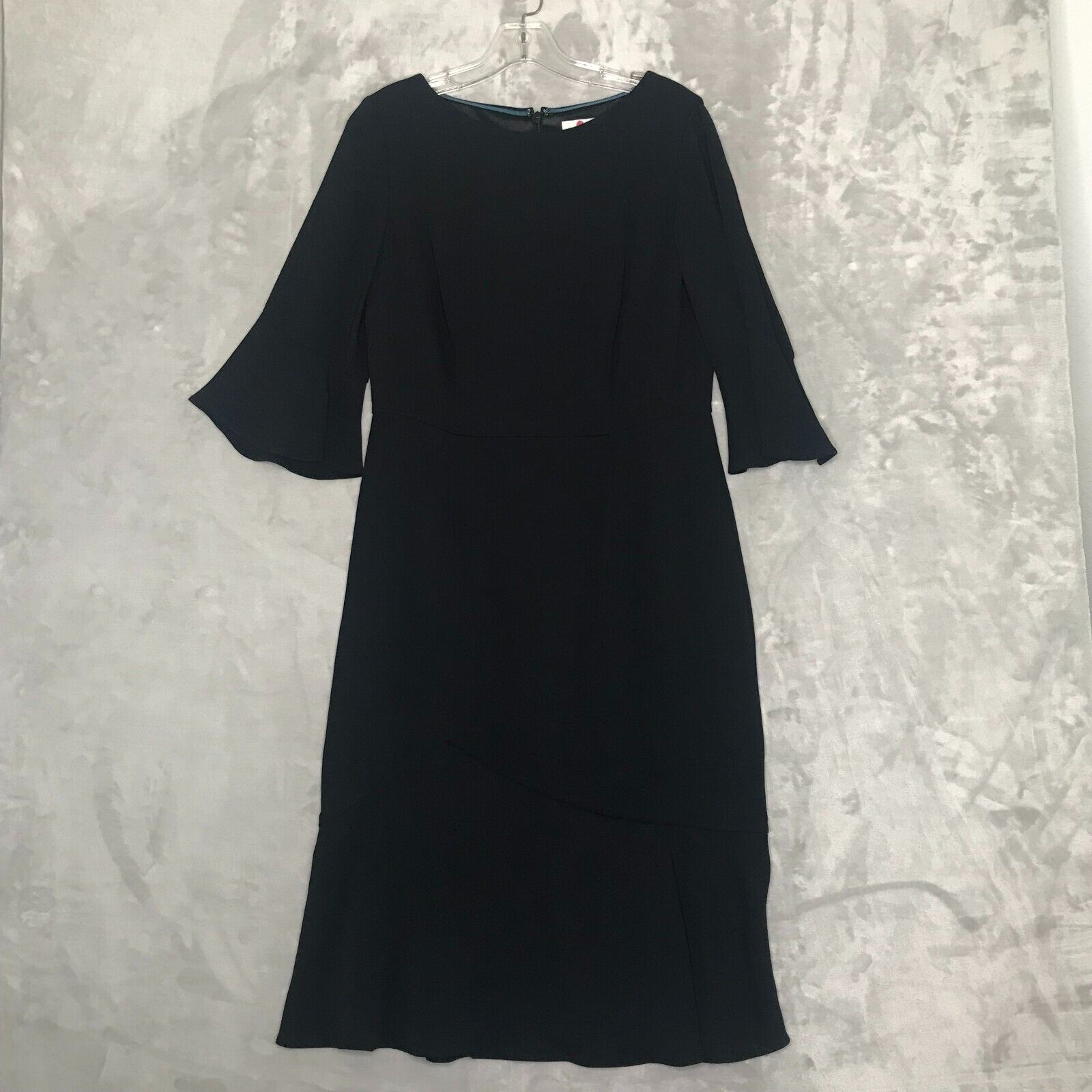 Boden Flippy Dress Womens 8 Solid Black NEW Crew Pencil Knee Length Elbow Sleeve