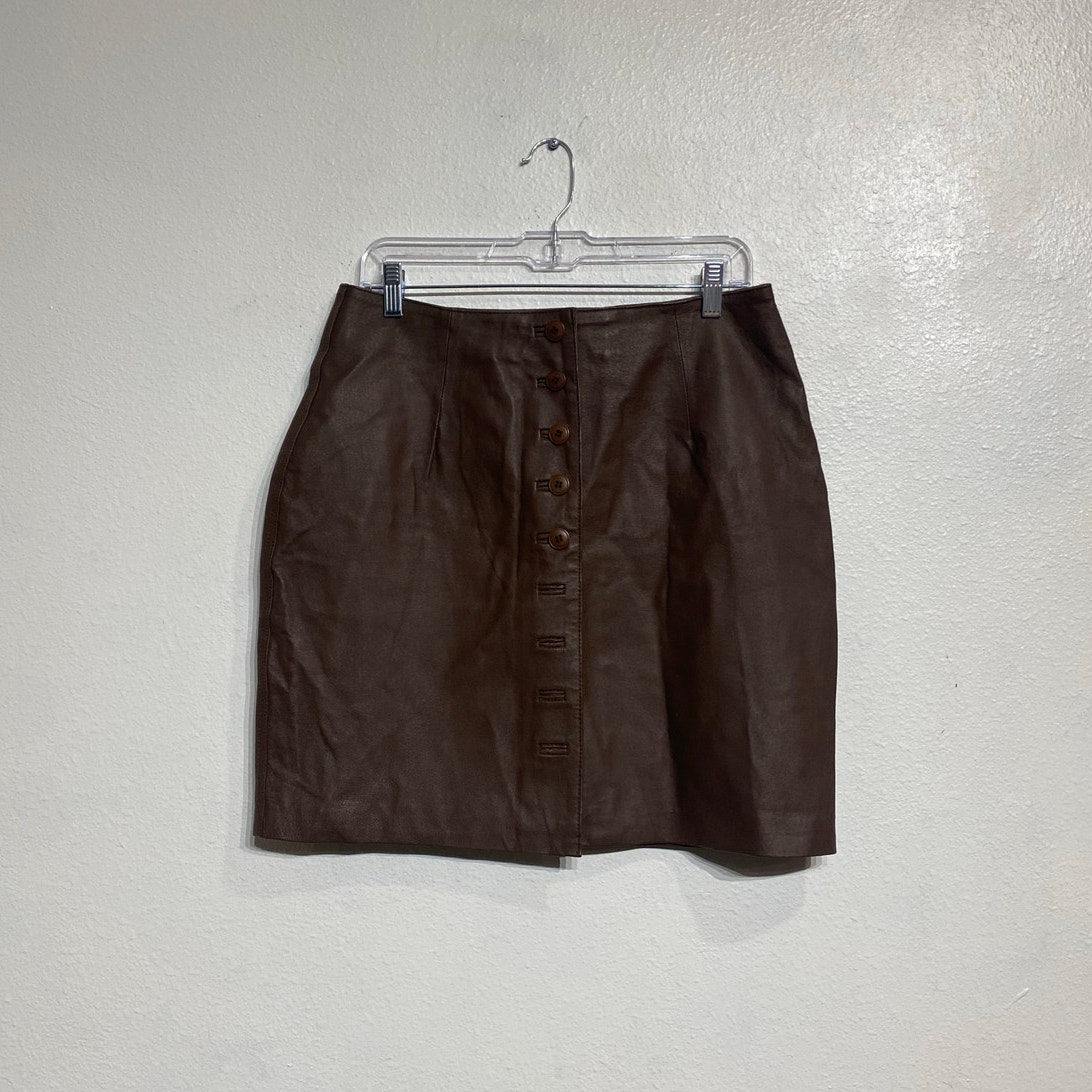 Newport News Brown Leather Vintage Mini Skirt Sz 14