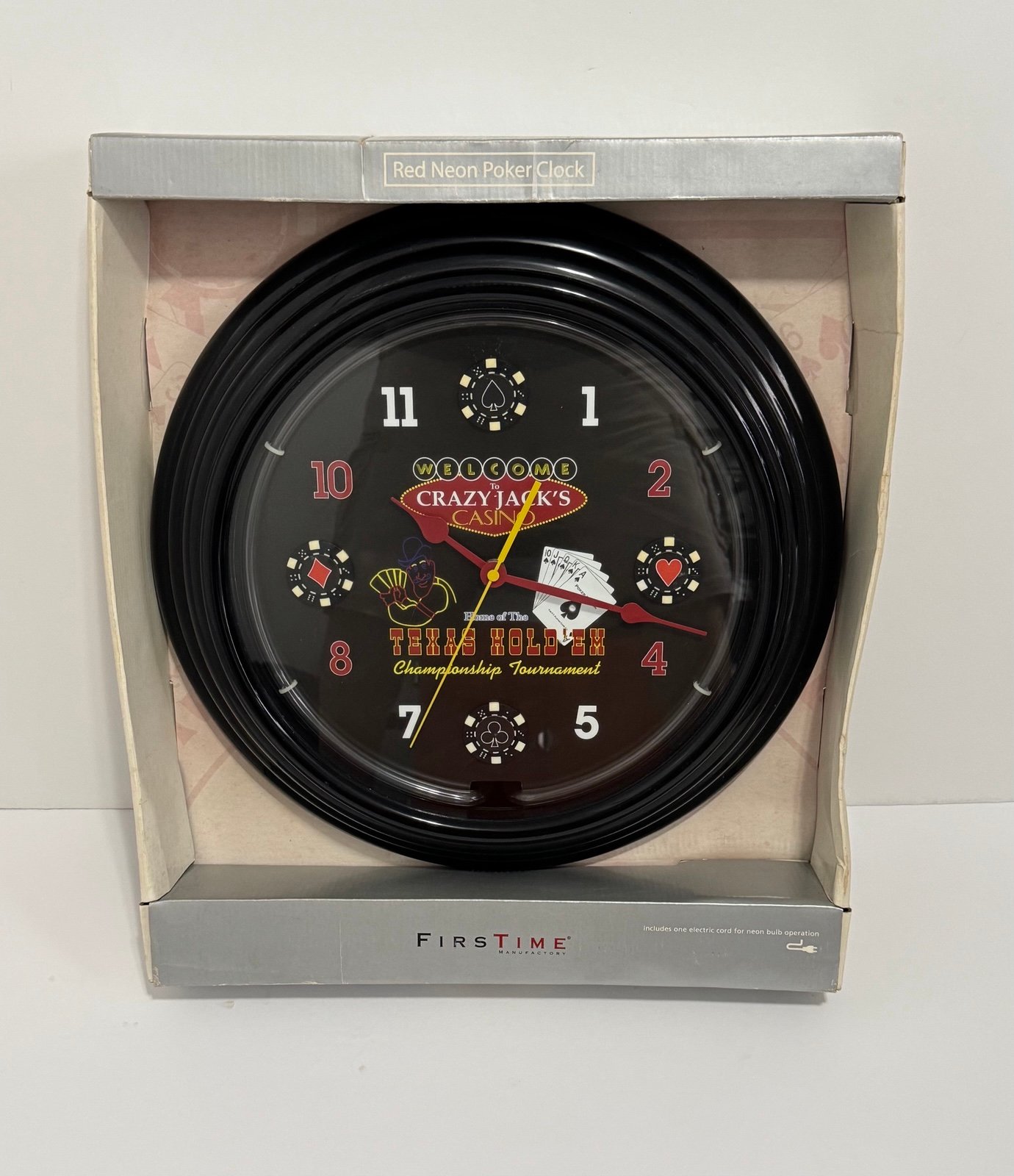 Vintage Championship Poker Neon Light Wall Clock (NIB)
