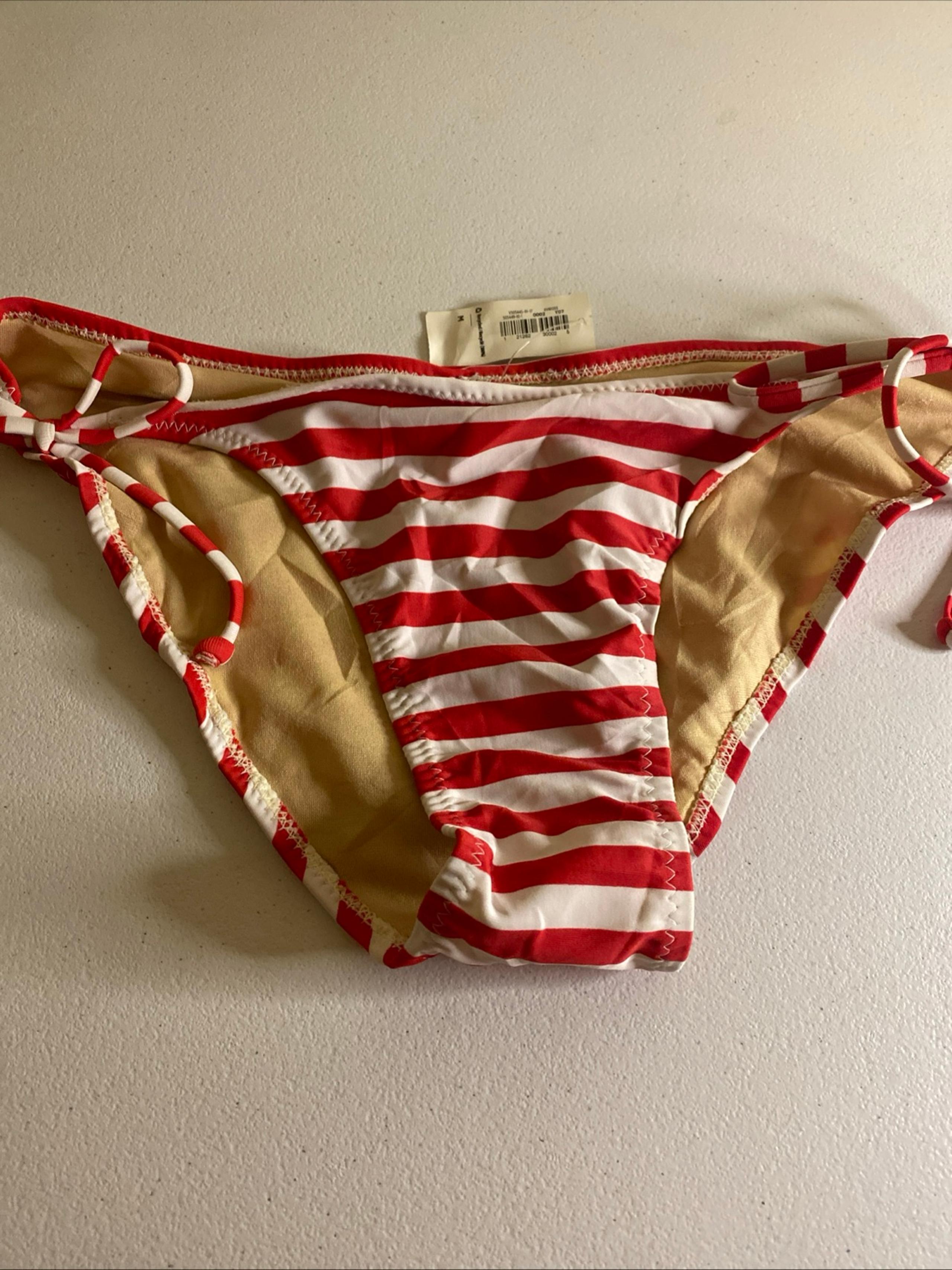 Old Navy Bikini Bottom Womens Medium Red & White Striped Side Tie Swim (G3)